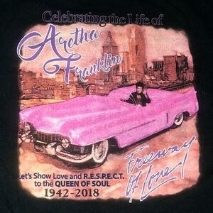 Aretha Franklin 2 Sided Memorial BLACK ADULT large TEE SHIRT NWOT